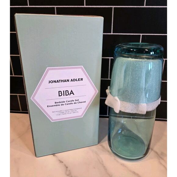 Blue Glass Jonathan Adler BIBA Bedside 25oz Carafe & 10oz...